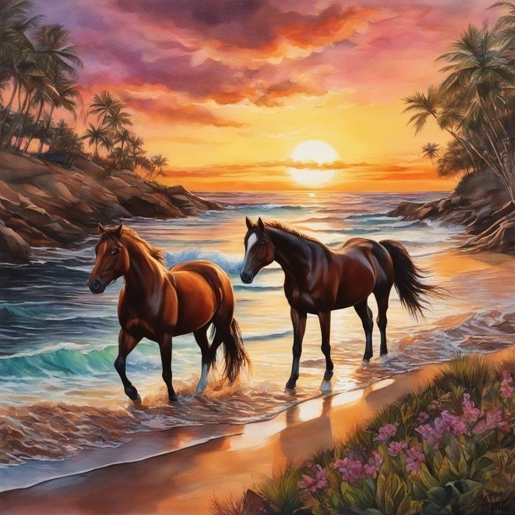 Paint by Numbers – Horses on a Tropical Beach