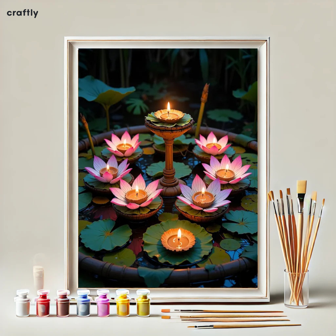 Paint by Numbers – Candles in Lotus Flowers