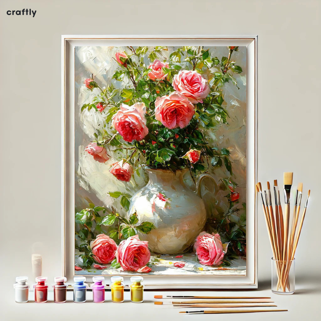 Paint by Numbers – Vase of Pink Roses