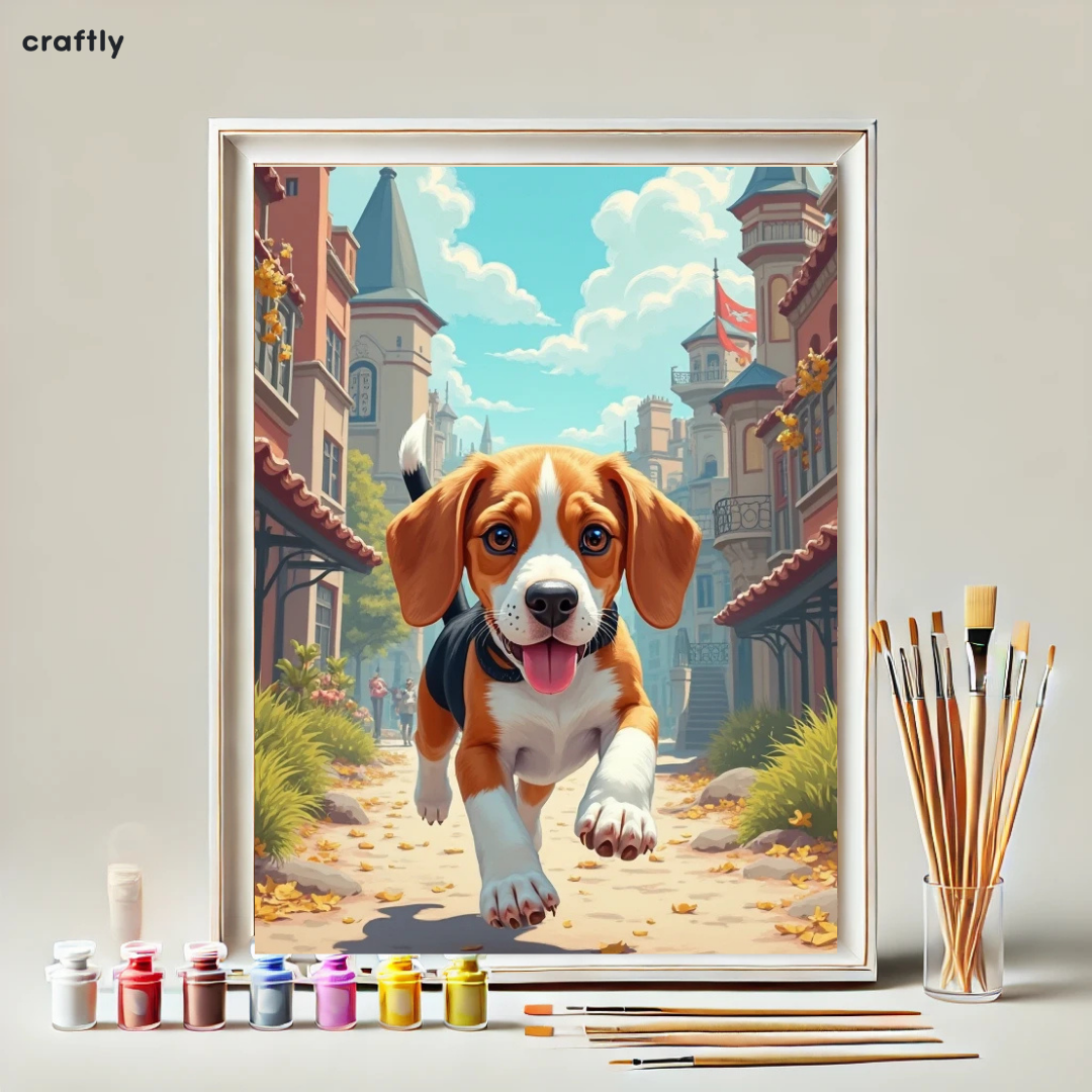 Paint by Numbers – Dog Leaping in a Magical Landscape