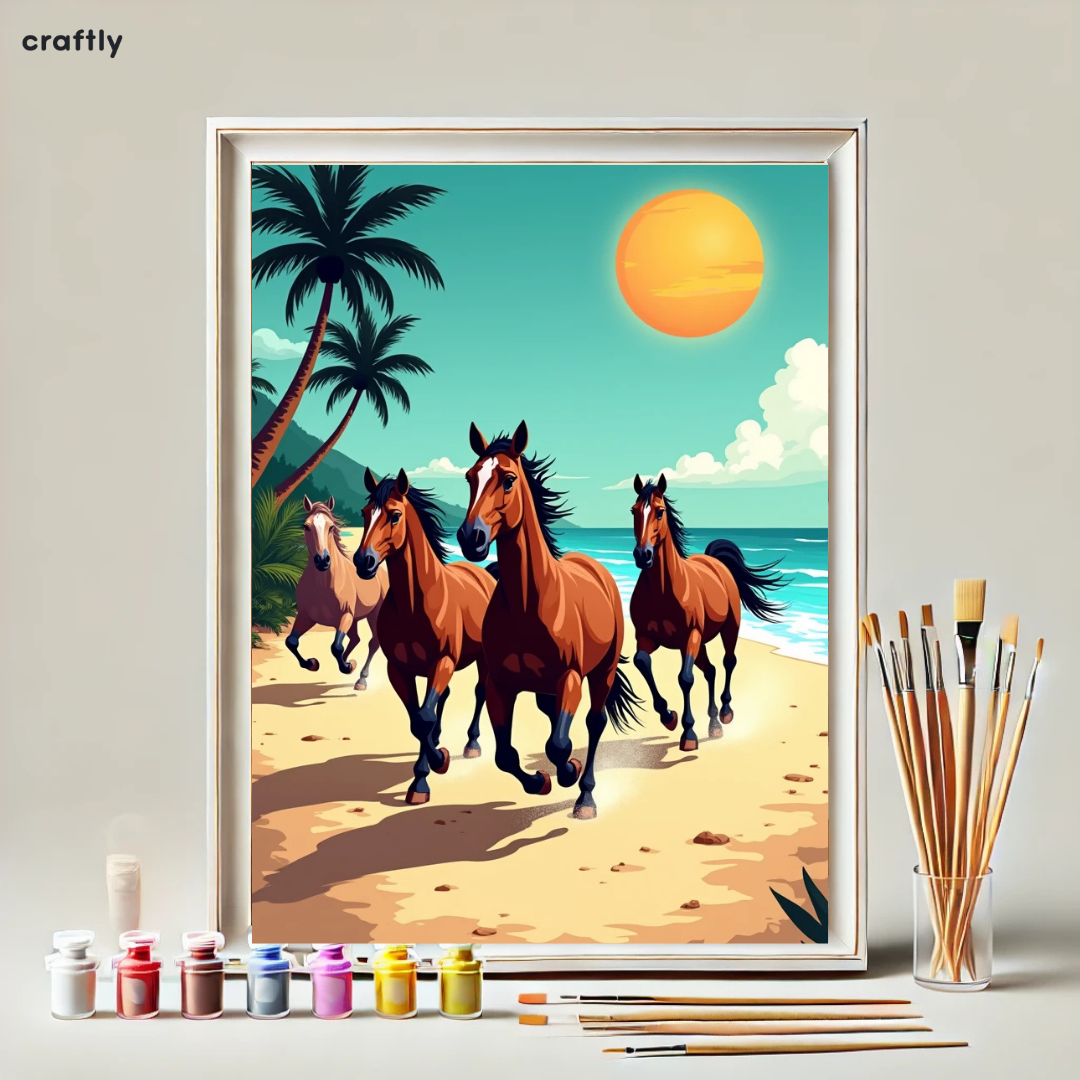Paint by Numbers – Horses Running on the Beach
