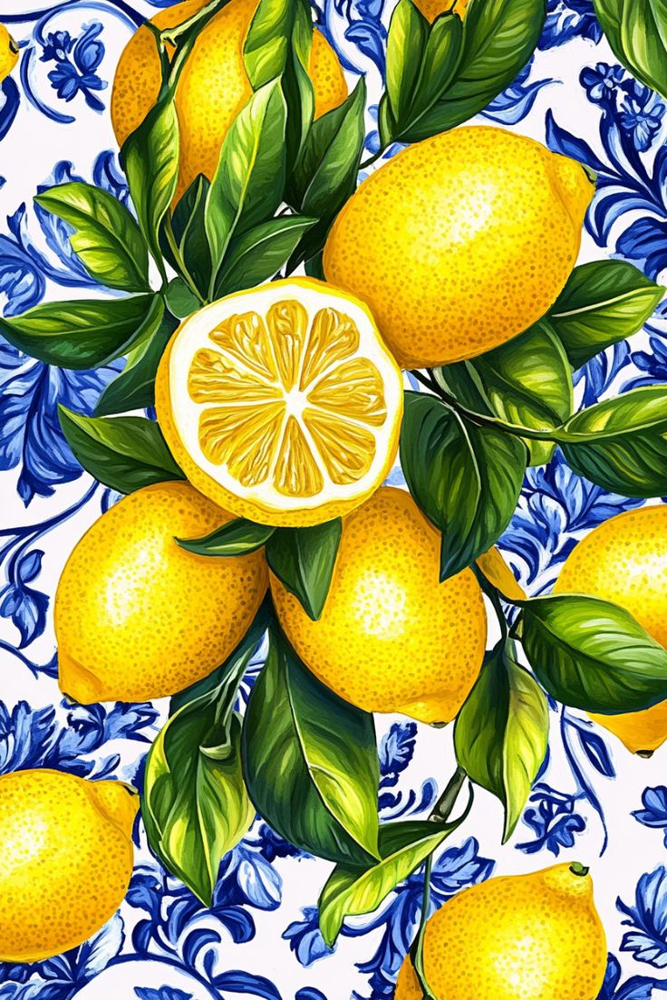 Paint by Numbers – Lemons on a Blue Background