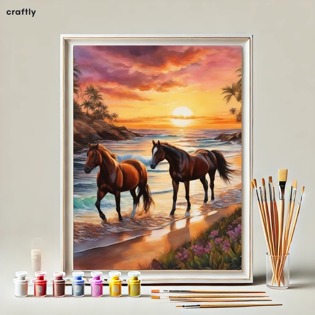 Paint by Numbers – Horses on a Tropical Beach