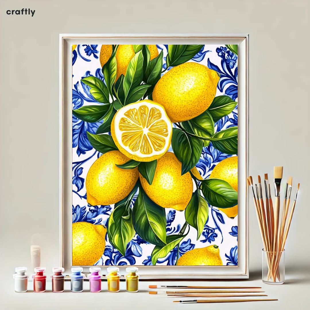 Paint by Numbers – Lemons on a Blue Background