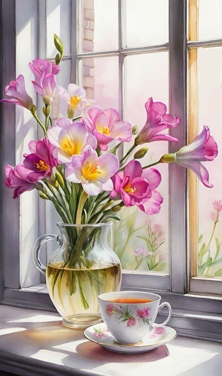 Paint by Numbers – Vase with Flowers and Cup of Tea