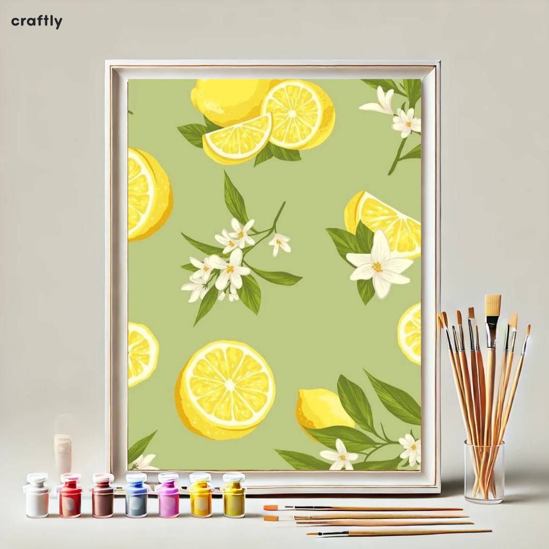 Paint by Numbers – Lemons and Flowers on Green