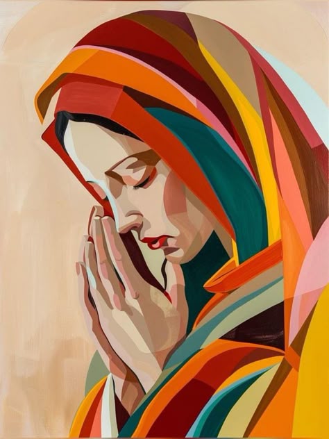 Painting by Numbers – Woman Praying in Vibrant Colours