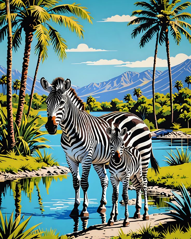 Paint by Numbers – Zebras by the Lake