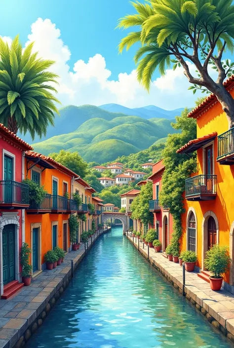 Paint by Numbers – Canal Between Colourful Houses
