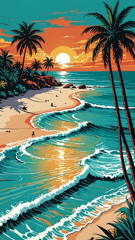 Paint by Numbers β Waves and Tropical Sunset Beach