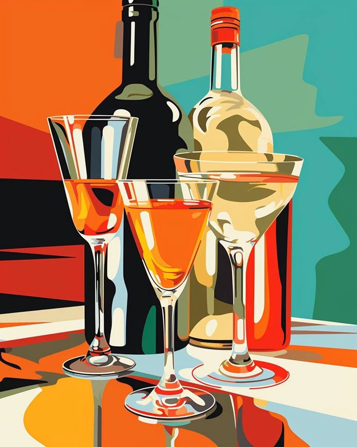 Paint by Numbers – Colourful Alcohol Bottles and Glasses