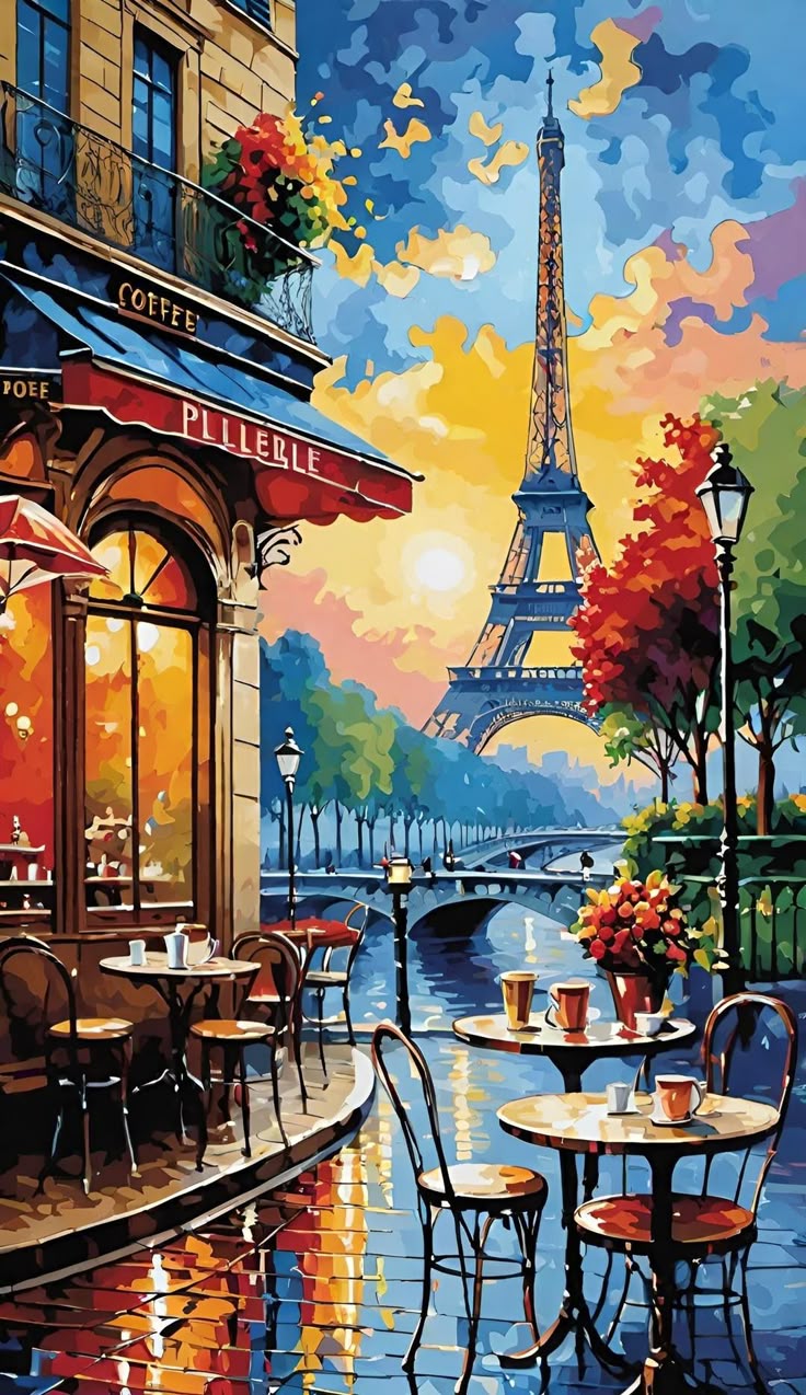 Paint by Numbers – Parisian Café with Eiffel Tower View