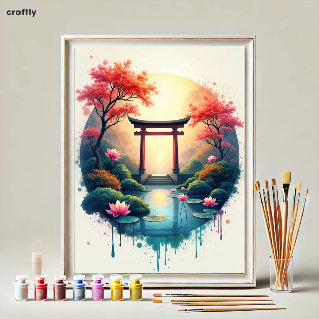 Paint by Numbers – Japanese Gate & Lotus Lake