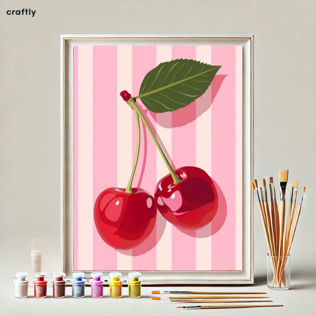 Paint by Numbers – Cherries on Pink Stripes