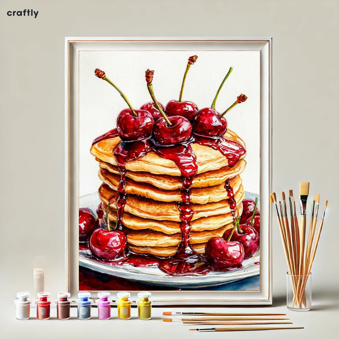 Paint by Numbers – Pancake Tower with Cherries and Sweet Syrup