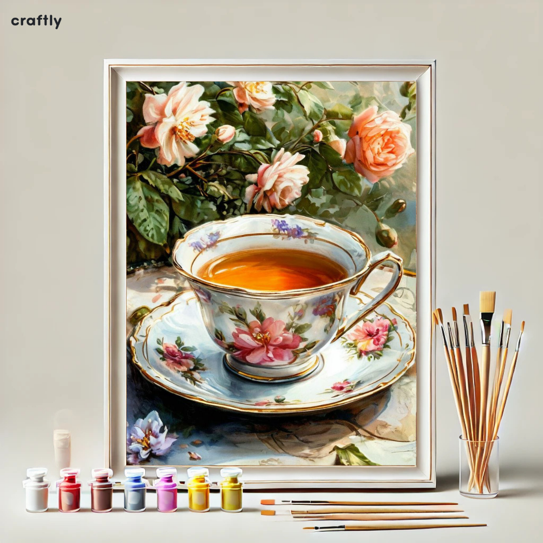 Paint by Numbers – Floral Teacup in a Magical Atmosphere