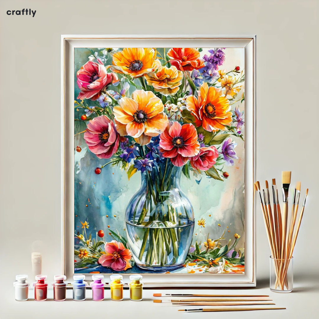 Paint by Numbers – Colorful Flower Bouquet in a Glass Vase