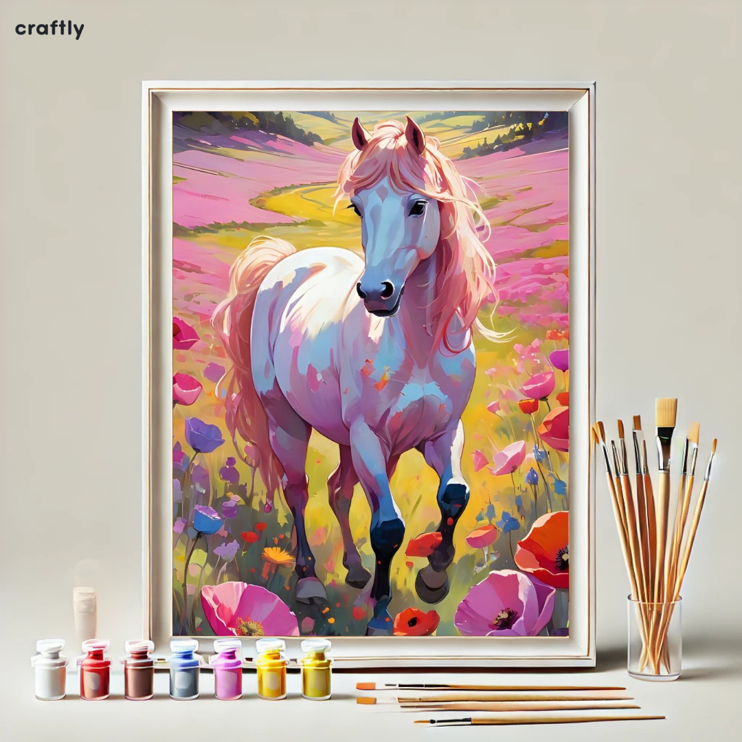 Paint by Numbers – Magical Horse in a Colorful Flower Field