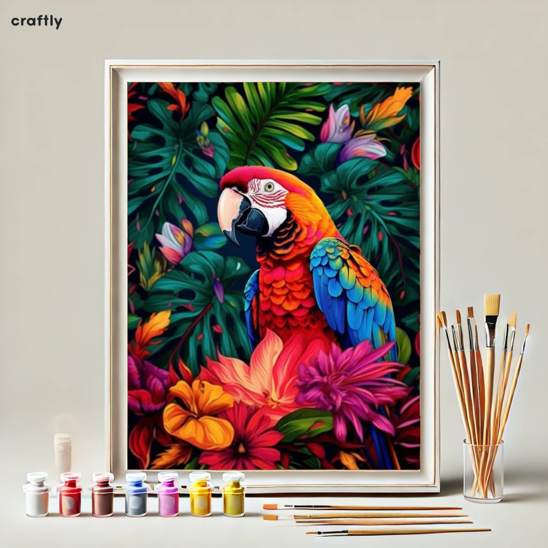 Paint by Numbers – Colorful Macaw in the Tropical Jungle