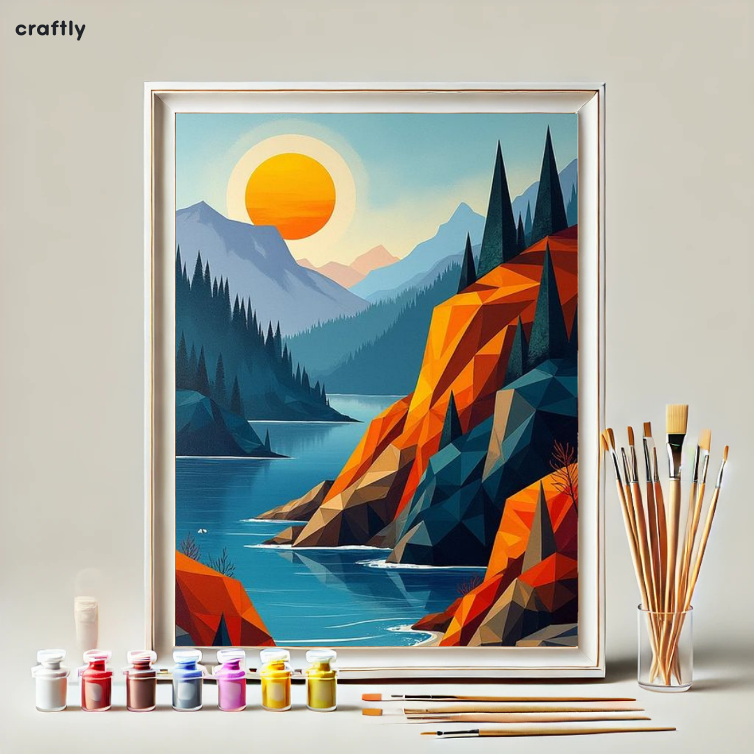 Paint by Numbers – Geometric Mountain Landscape at Sunset