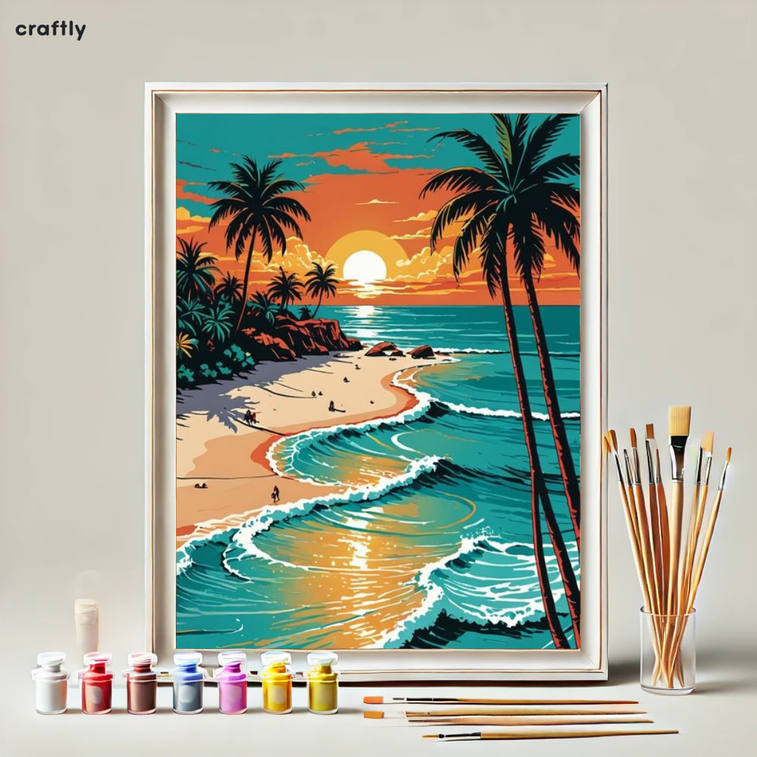 Paint by Numbers – Waves and Tropical Sunset Beach