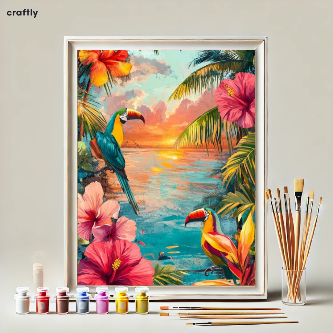 Paint by Numbers – Tropical Scene with Parrots