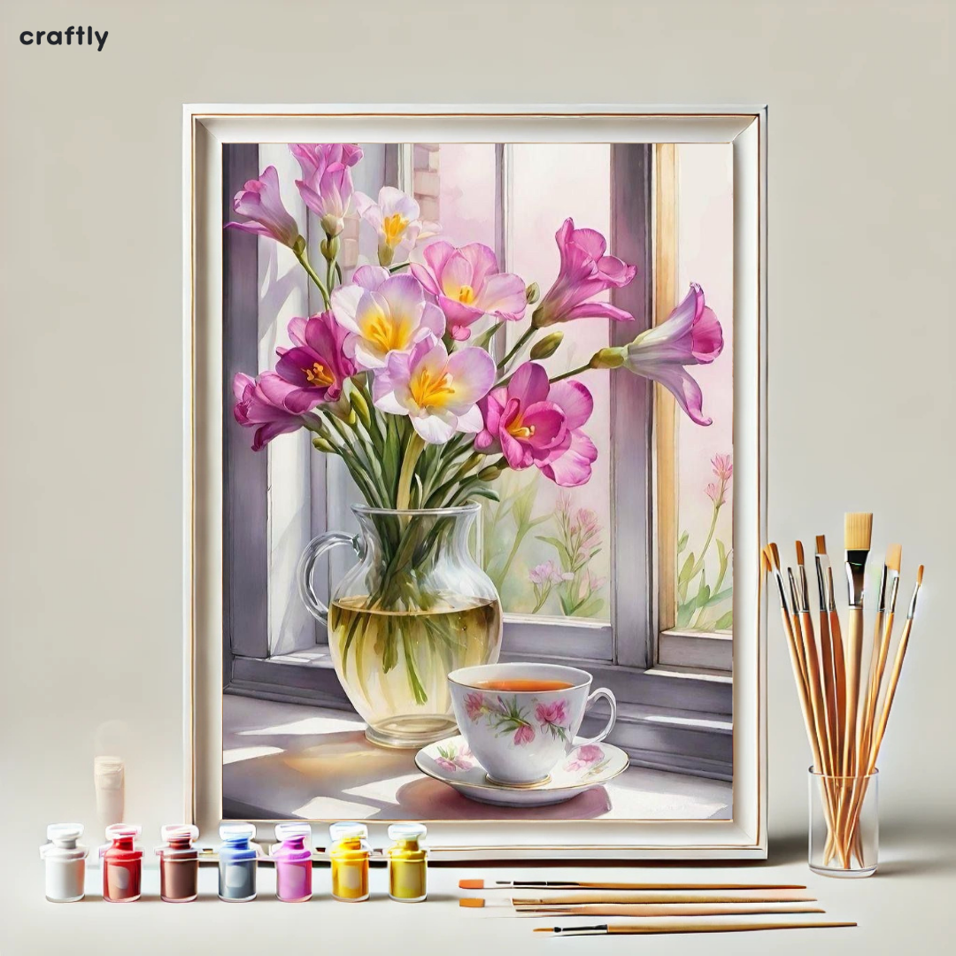 Paint by Numbers – Vase with Flowers and Cup of Tea
