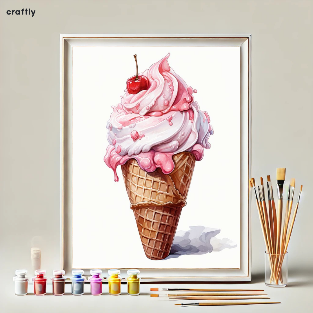Paint by Numbers – Ice Cream Cup with Whipped Cream and Cherry