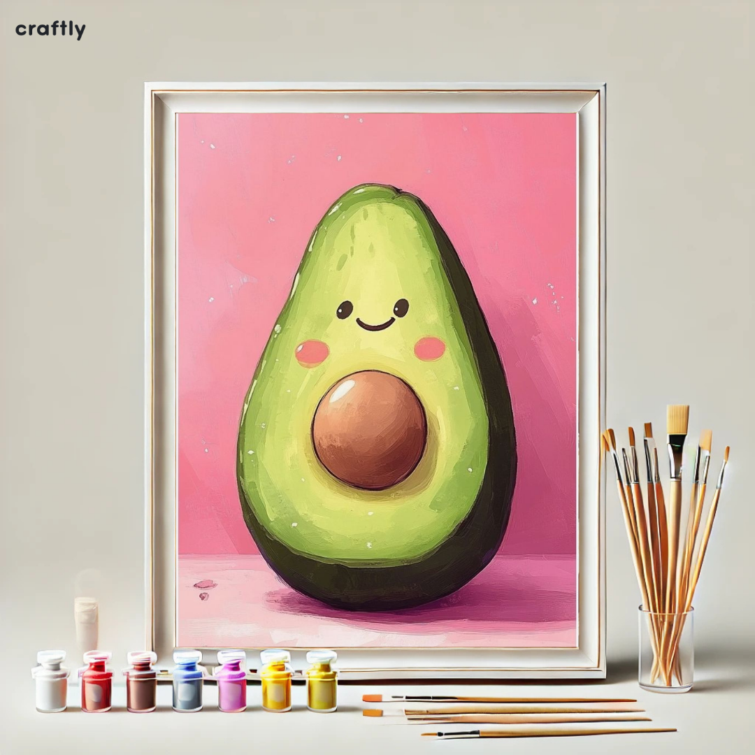 Paint by Numbers – Smiling Avocado on Pink Background