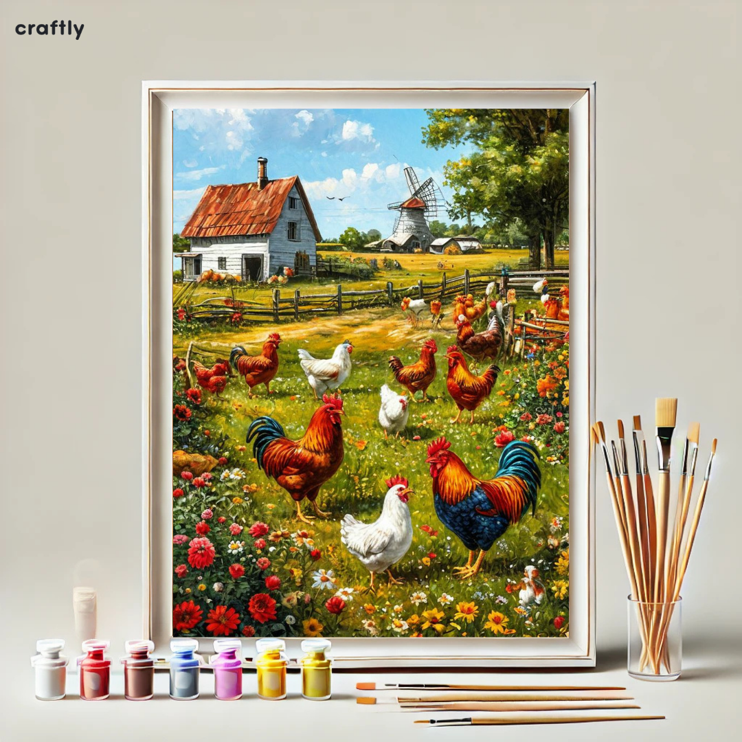 Paint by Numbers – Painting Countryside Farm with Chickens