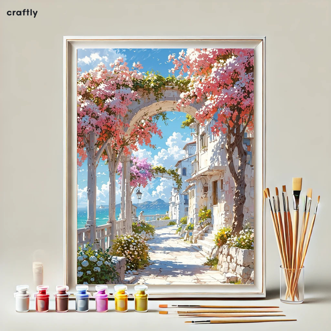 Paint by Numbers – Blooming Street in a Mediterranean Town