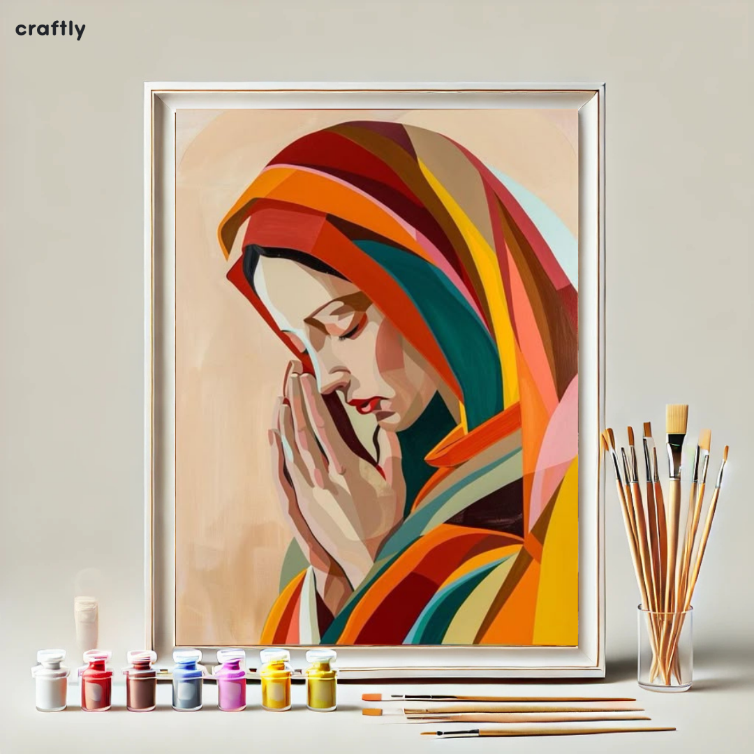 Painting by Numbers – Woman Praying in Vibrant Colours
