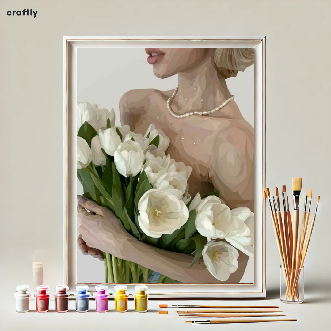 Paint by Numbers – Woman with White Tulips