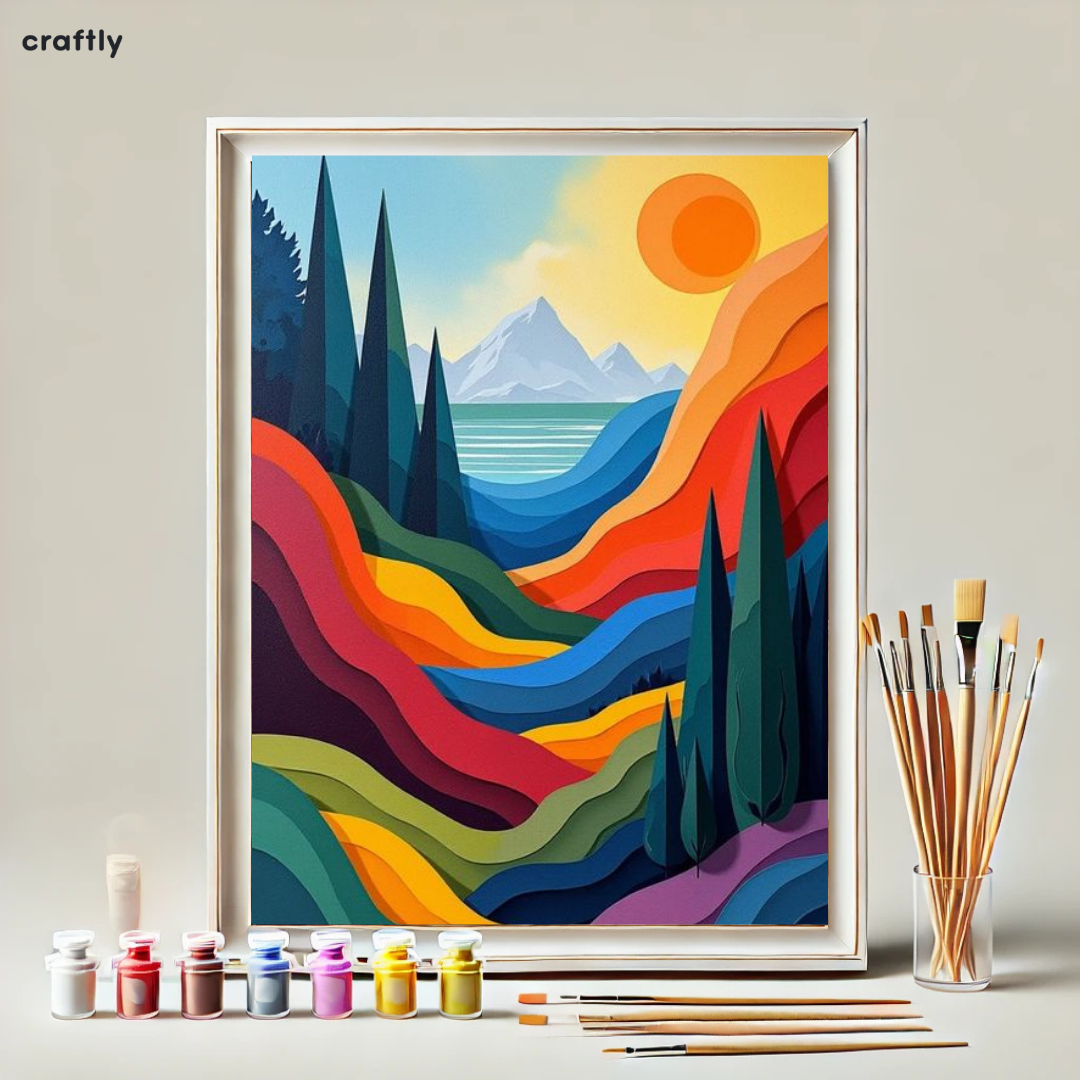 Paint by Numbers – Colourful Mountain Landscape in Abstract Style