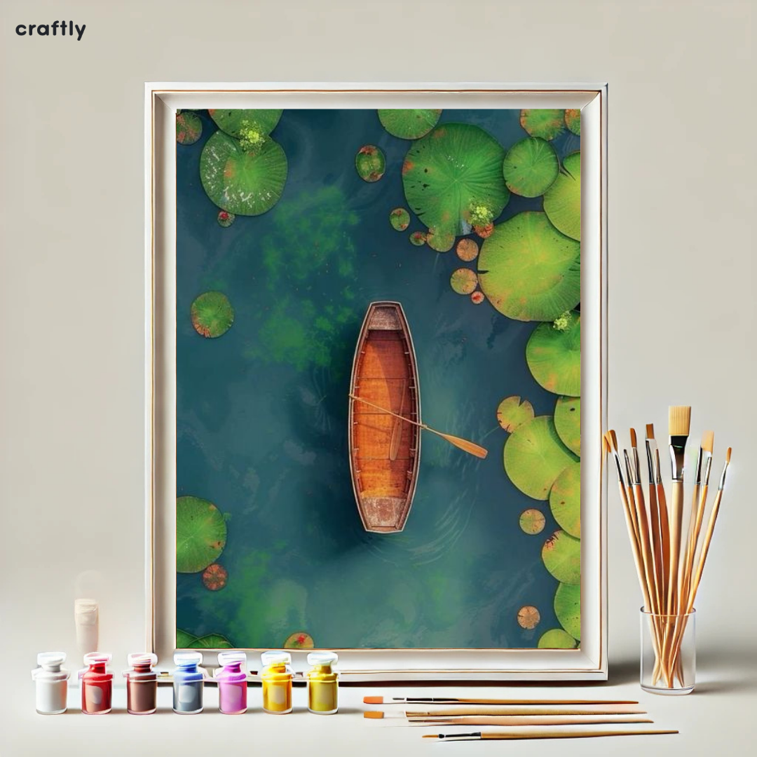 Paint by Numbers – Boat on a River with Lotus Leaves