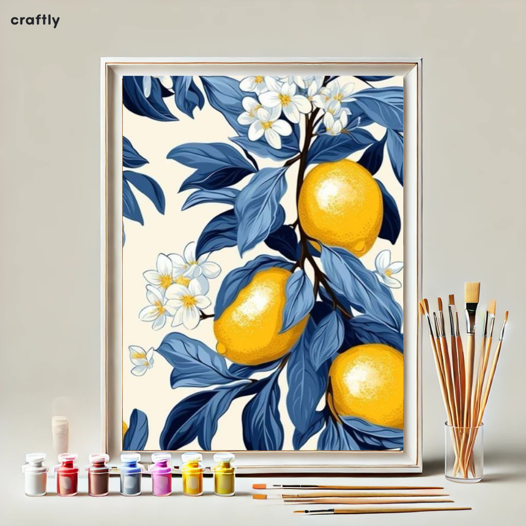 Paint by Numbers – Lemons and Flowers in Blue and White