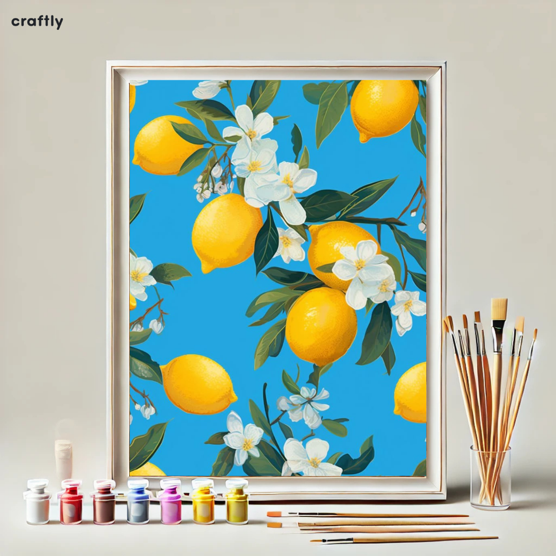 Paint by Numbers – Lemons on a Blue Background