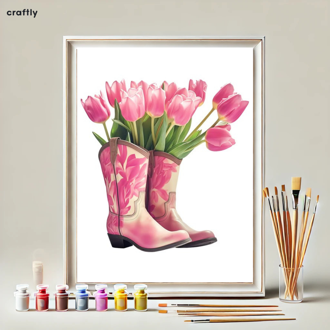 Paint by Numbers – Pink Boots with Tulips