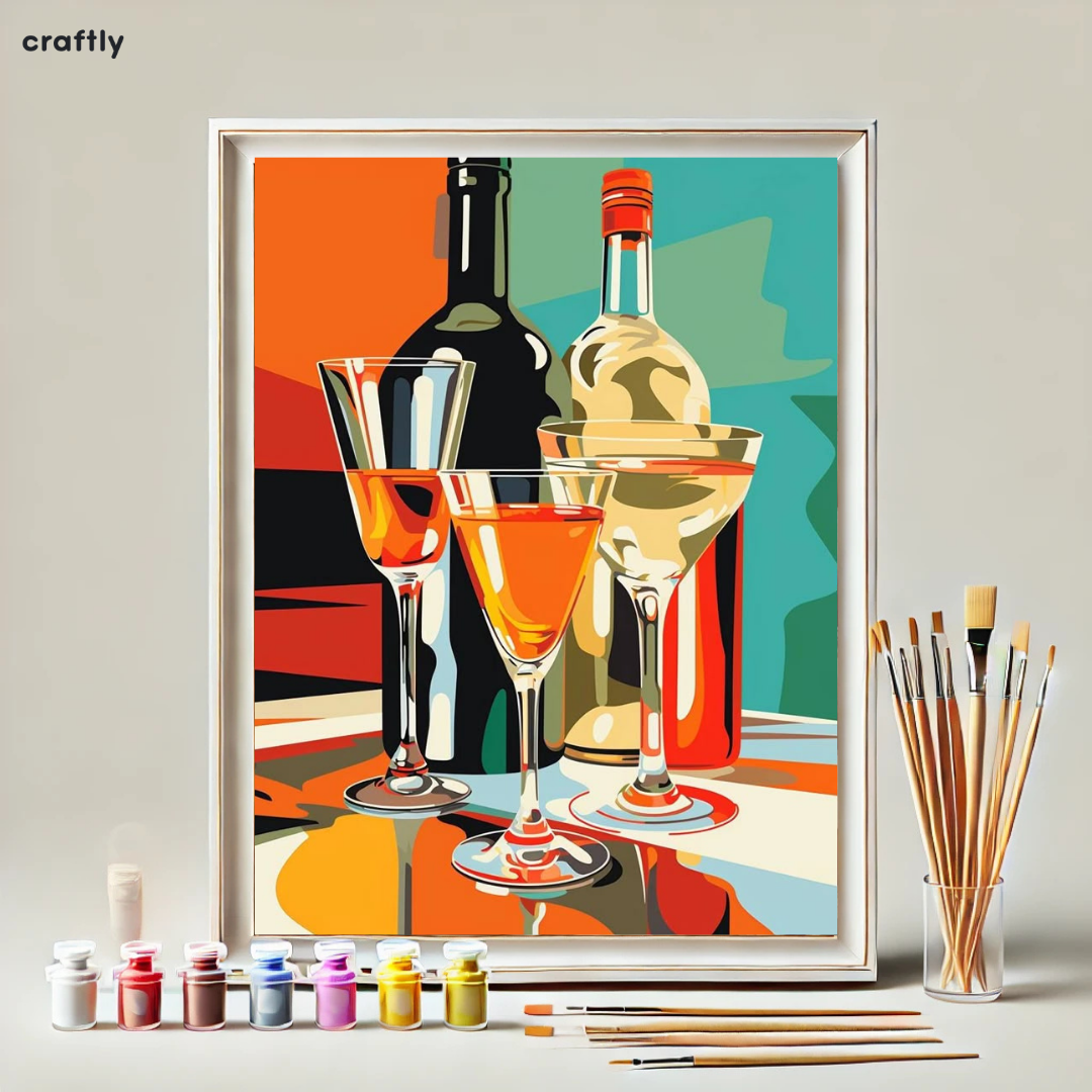 Paint by Numbers – Colourful Alcohol Bottles and Glasses