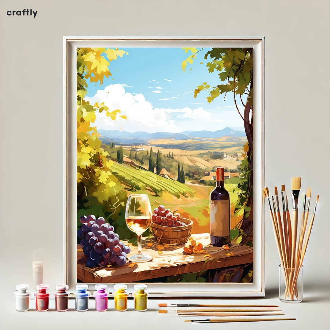 Paint by Numbers – Vineyard View with Wine and Grapes