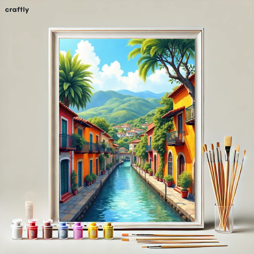 Paint by Numbers – Canal Between Colourful Houses