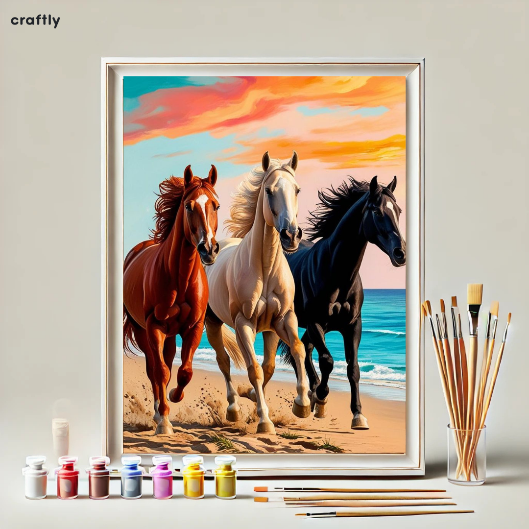 Paint by Numbers – Trio of Horses on the Beach