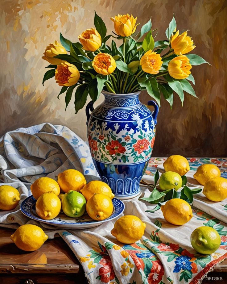 Paint by Numbers – Vase with Lemons and Flowers