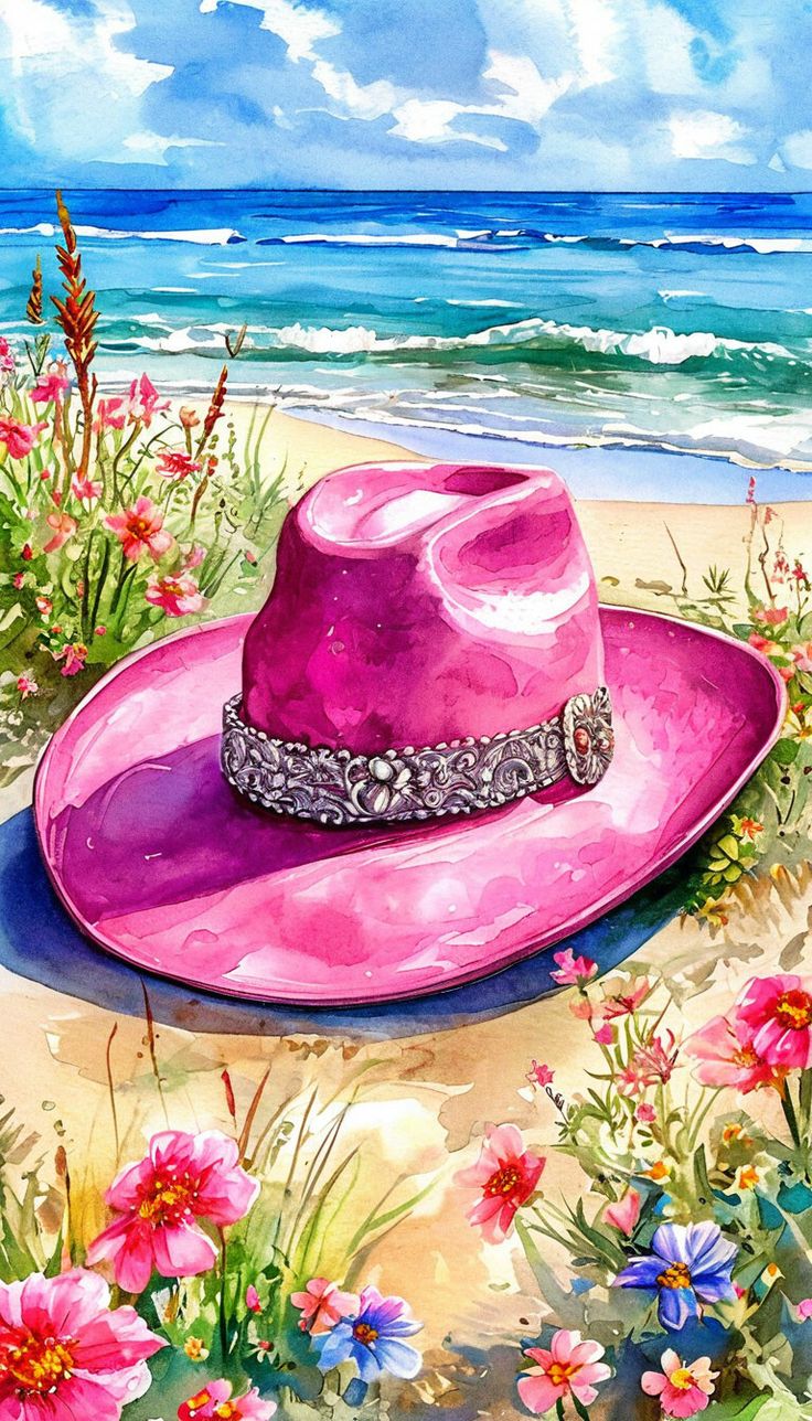 Paint by Numbers – Pink Cowboy Hat on the Beach