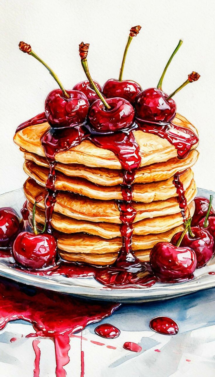Paint by Numbers – Pancake Tower with Cherries and Sweet Syrup