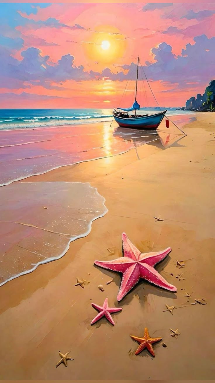Paint by Numbers – Sunset Beach with Starfish