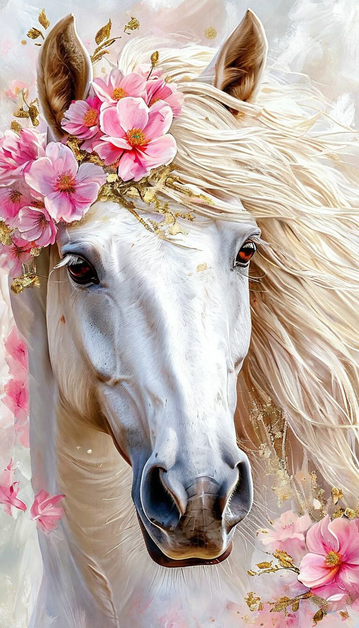 Paint by Numbers – White Horse in Spring Bloom