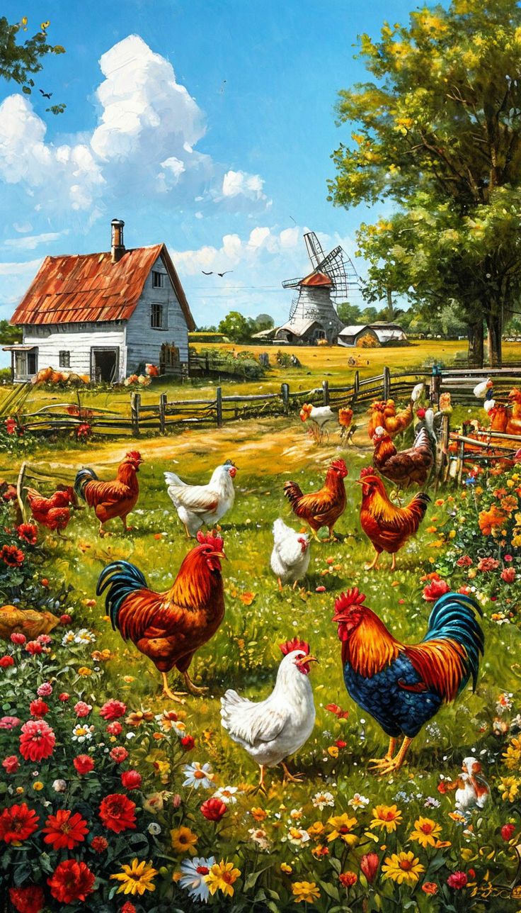 Paint by Numbers – Painting Countryside Farm with Chickens
