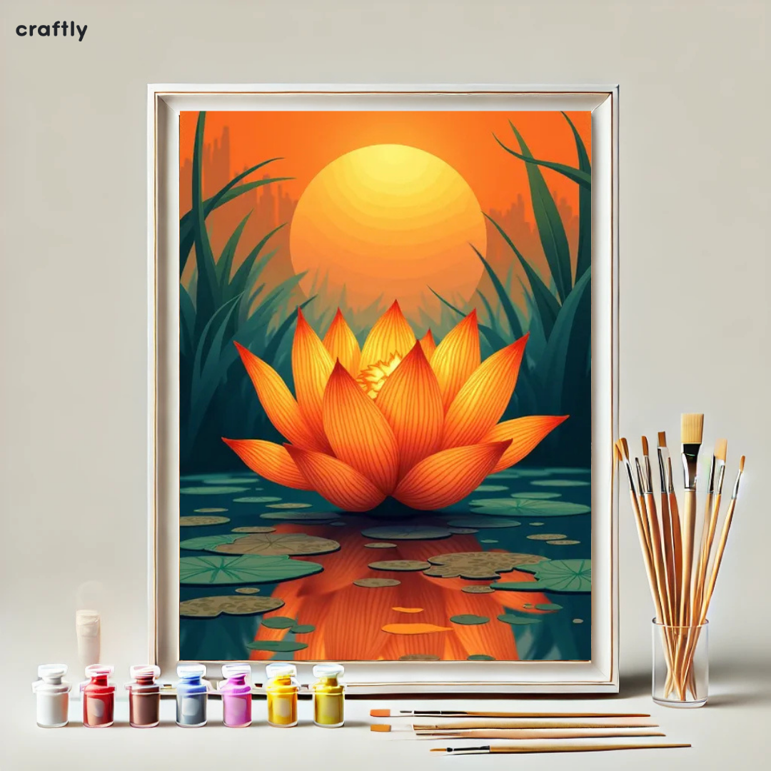 Paint by Numbers – Orange Lotus on Lake