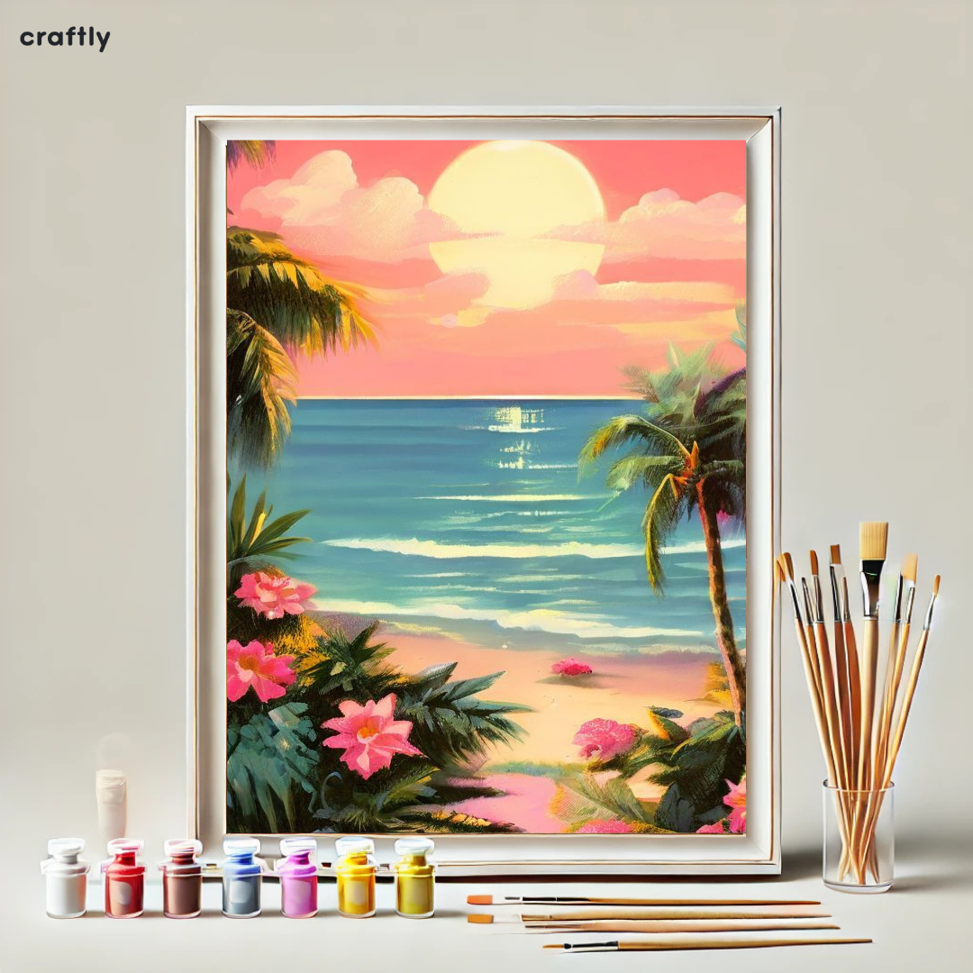 Paint by Numbers – Pink Sunset on a Tropical Island